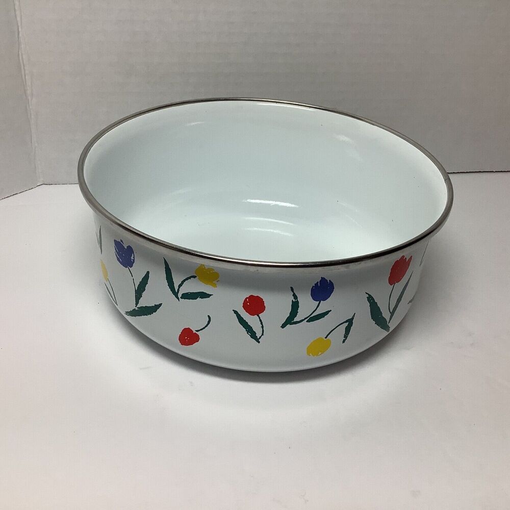 Enamelware Metal Interpur Bowl Vintage Tulip Pattern kitchen collectible